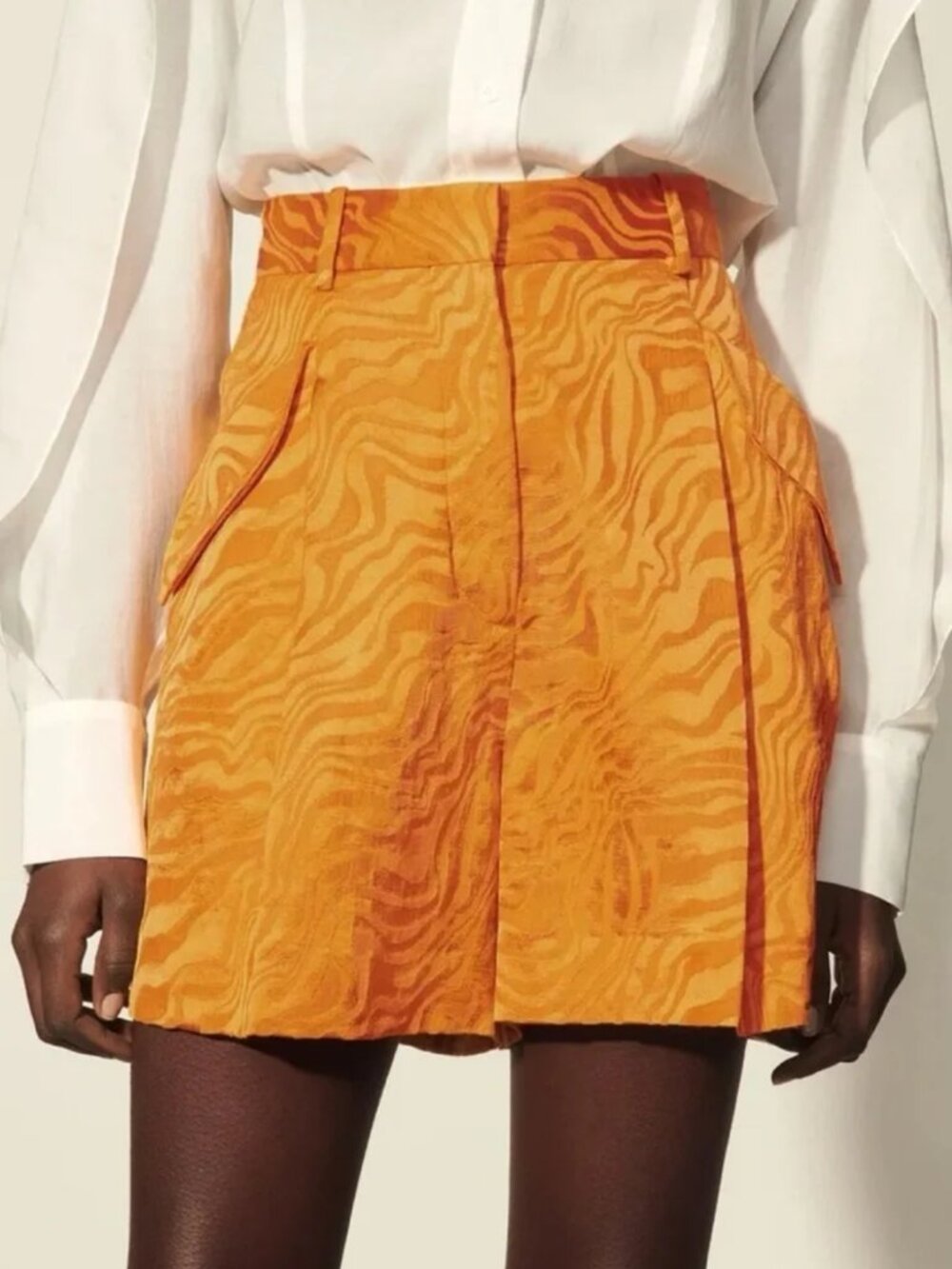 Sandro High-Waist Orange Patterned Shorts